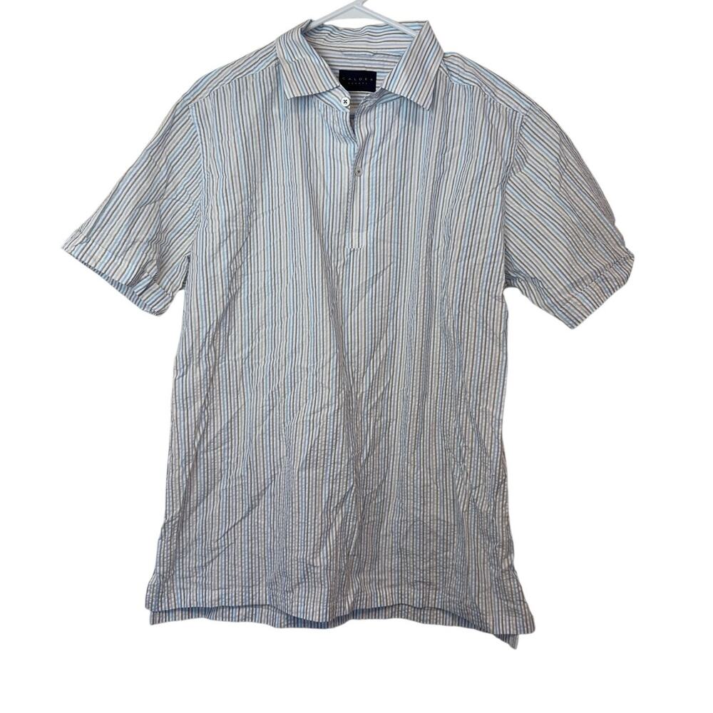 Calder Carmel Striped Short Sleeve Button Down Shirt Size L Resort Vacation